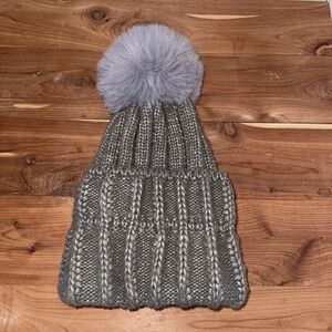 NORLA CANADA WOMEN'S HANDMADE WOOL BLEND KNIT POM POM WINTER HAT BEANIE Grey Brn